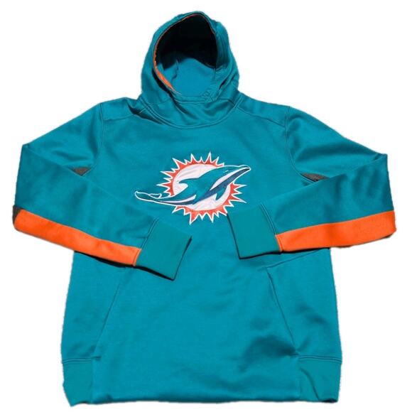 NFL Miami Dolphins Youth L Aqua Screen Print Football Pullover Hoodie Sweatshirt - Picture 1 of 5